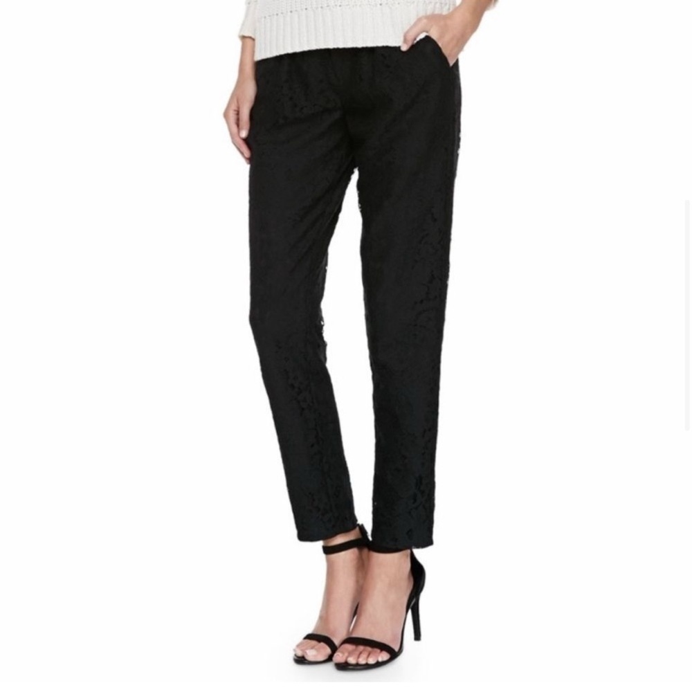 Joie Black Lace Cropped Lucinda Pants - Size 10. H